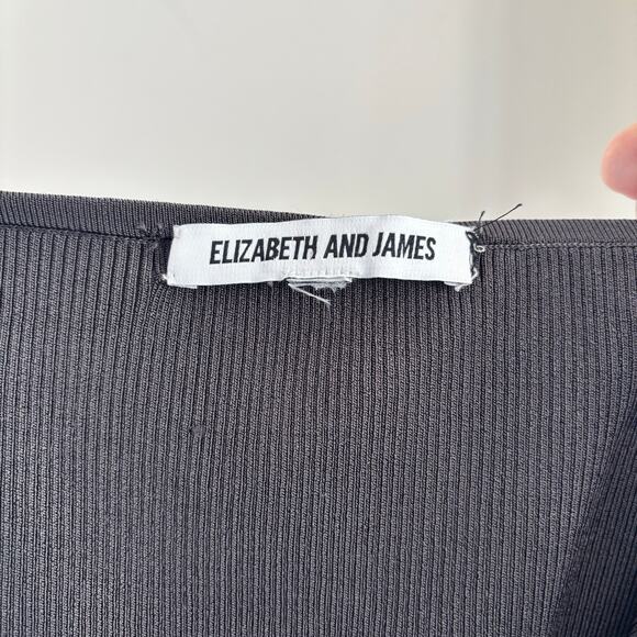 Elizabeth and James Ribbed Off the Shoulder Top Bell Sleeve Dark Gray - Picture 2 of 8